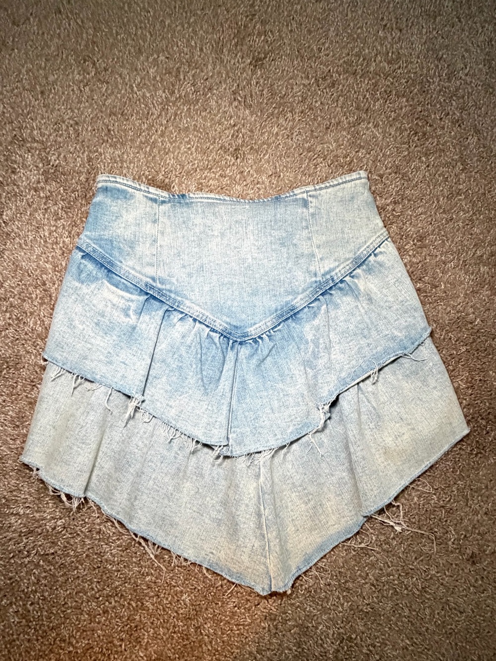 Mother High-Waist Light Blue Denim Ruffle Skirt